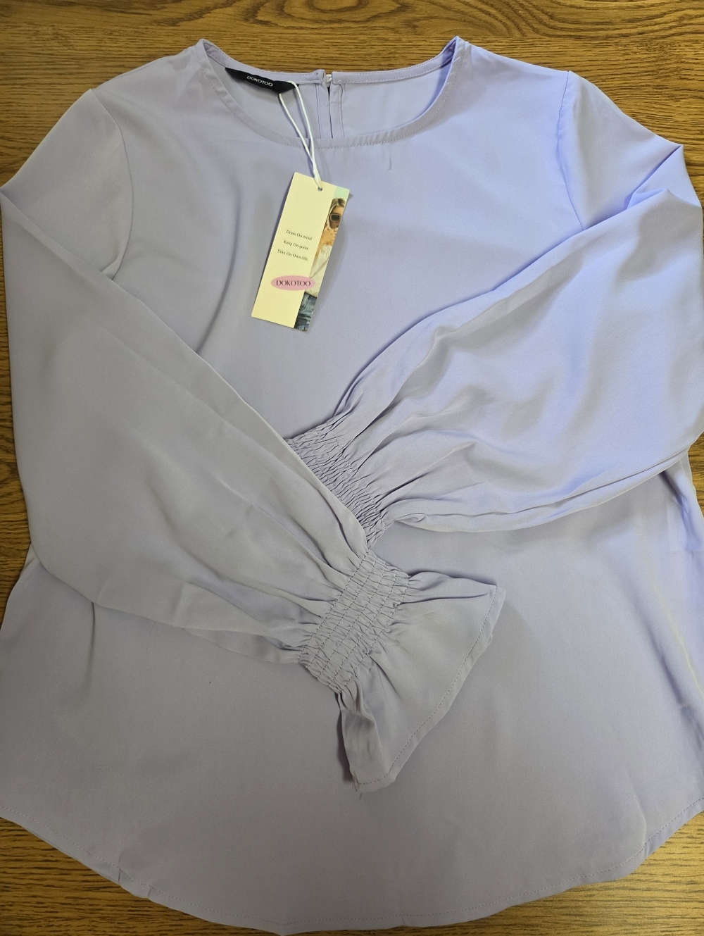 NWT Dokotoo Lavender Long-Sleeve Blouse with Shirred Cuffs Size Small